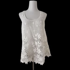 🌱 loose white handmade crochet hollow tank top